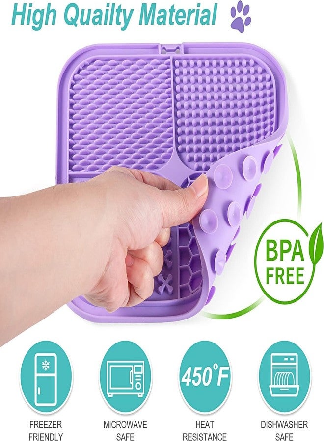 DMDENT 2Pcs Pet Lick Mats for Dogs & Cats Treats Yogurt, Peanut Butter | Silicone Slow Food Feeder Licking Feeding Pad with Suction Cups for Pet IQ Reduces Anxiety & Boredom (Purple&Green) - Image 3
